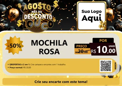 Modelo de Cartaz para Cartaz A4 Horizontal com o tema Agosto Mês do Desconto Louco para Papelaria