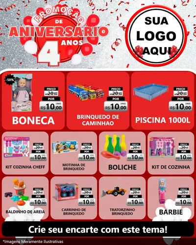 Modelo de Rede Social para Feed Instagram com o tema Promoção de Aniversário - 4 Anos para Brinquedos
