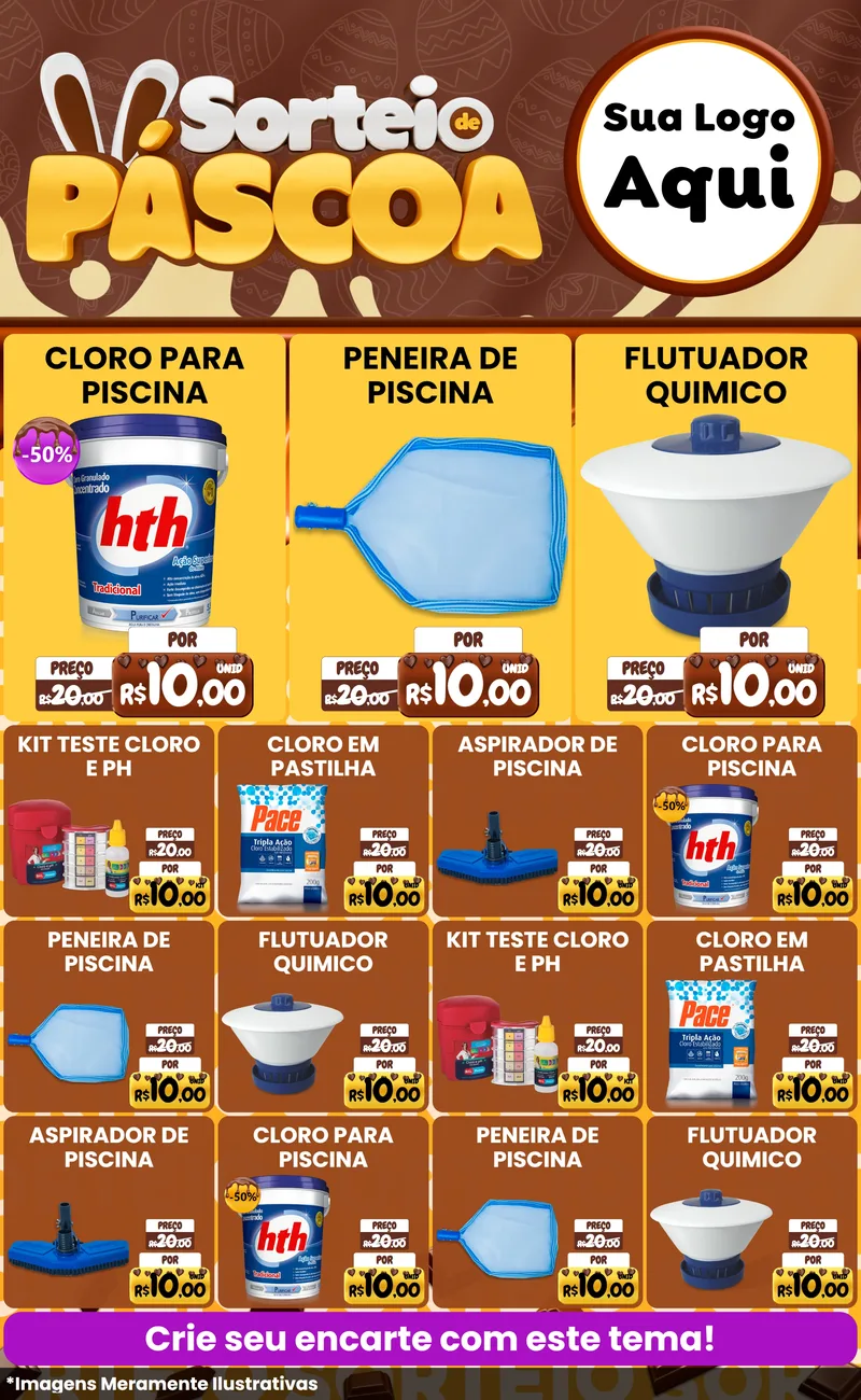 Modelo de Encarte para Encarte Grande com o tema Sorteio de Páscoa para Produtos para Piscina