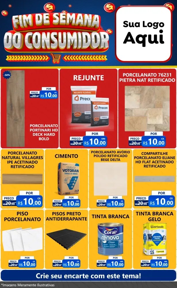 Modelo de Encarte para Encarte Grande com o tema Fim de Semana do Consumidor para Pisos e revestimentos
