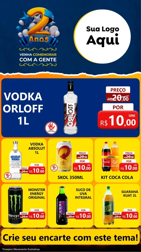Modelo de Rede Social para Stories com o tema Aniversário de 2 anos para Distribuidora de bebidas