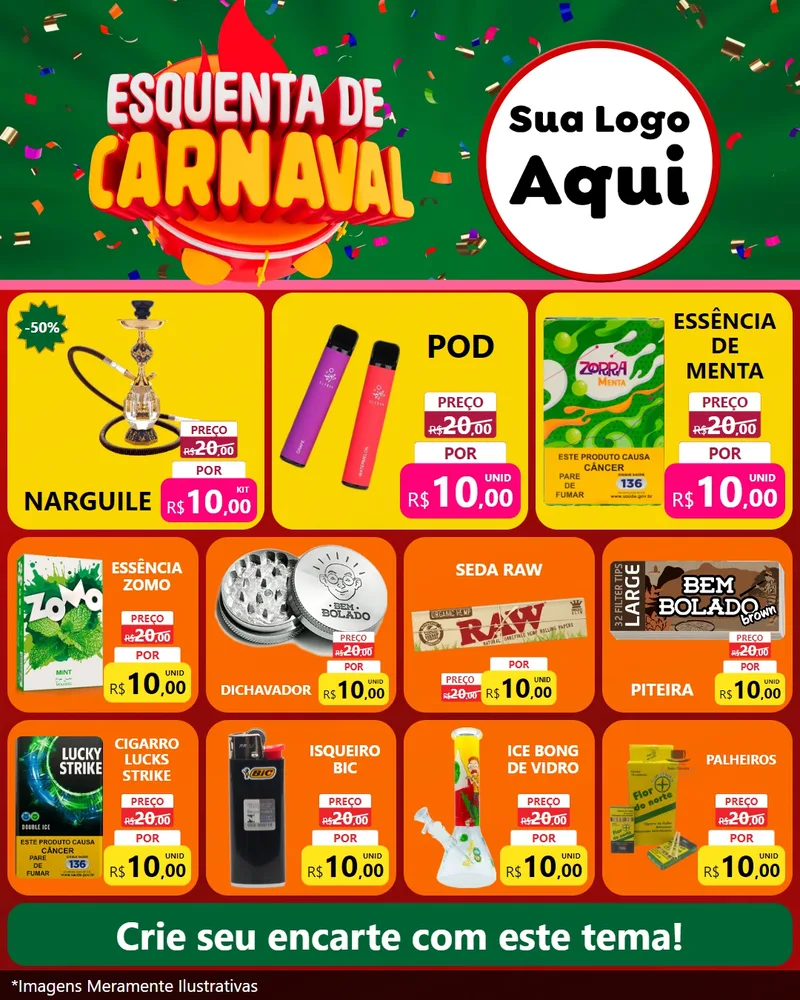 Modelo de Rede Social para Feed Instagram com o tema Esquenta de Carnaval para Tabacaria