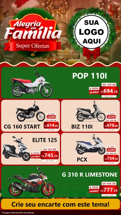 Modelo de TV para TV Vertical com o tema Alegria Em Família - Super Ofertas para Concessionaria de Motos
