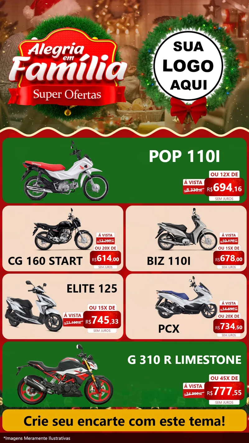 Modelo de TV para TV Vertical com o tema Alegria Em Família - Super Ofertas para Concessionaria de Motos
