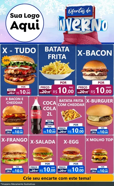 Modelo de Encarte para Encarte Grande com o tema Ofertas de Inverno para Hamburgueria