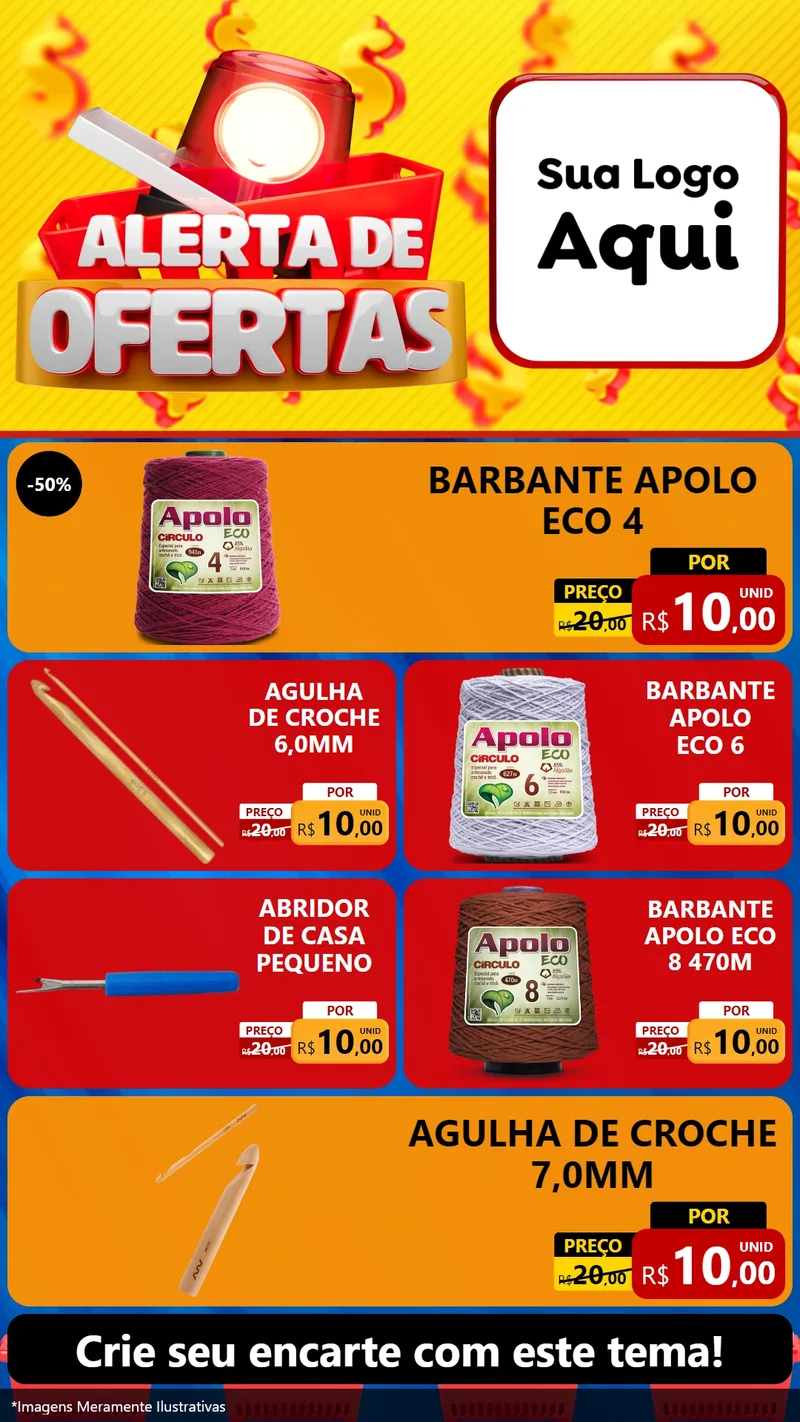 Modelo de TV para TV Vertical com o tema Alerta de Ofertas para Armarinho e Aviamentos