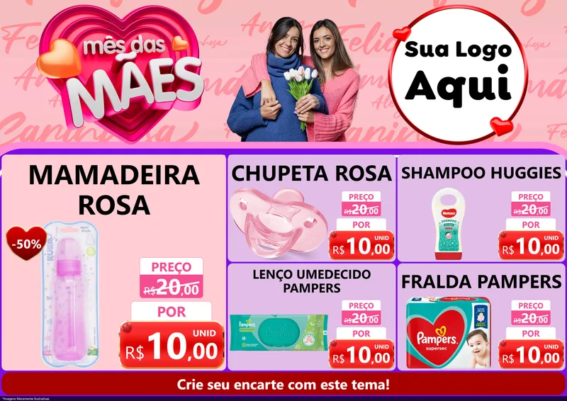 Modelo de Encarte para Encarte A4 Horizontal com o tema Mês Das Mães para Bebês