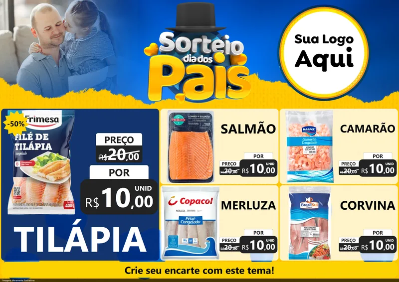 Modelo de Encarte para Encarte A4 Horizontal com o tema Sorteio Dia Dos Pais para Peixaria
