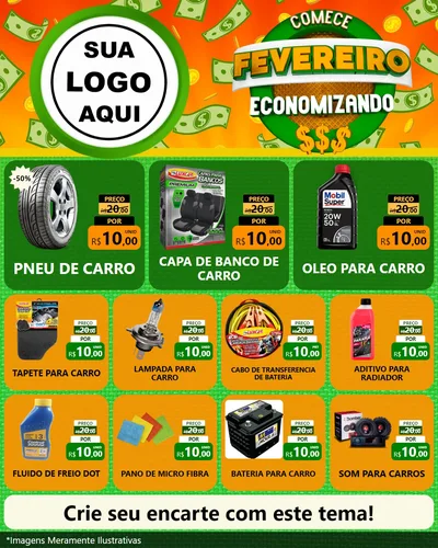 Modelo de Rede Social para Feed Instagram com o tema Comece Fevereiro Economizando para Auto peças