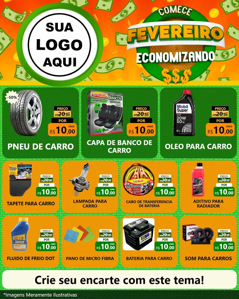 Modelo de Rede Social para Feed Instagram com o tema Comece Fevereiro Economizando para Auto peças