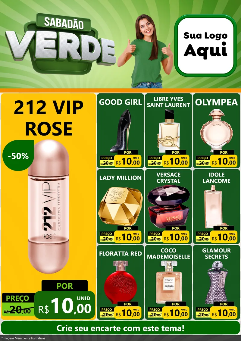 Modelo de Encarte para Encarte A4 Vertical com o tema Sabadão Verde para Perfumes