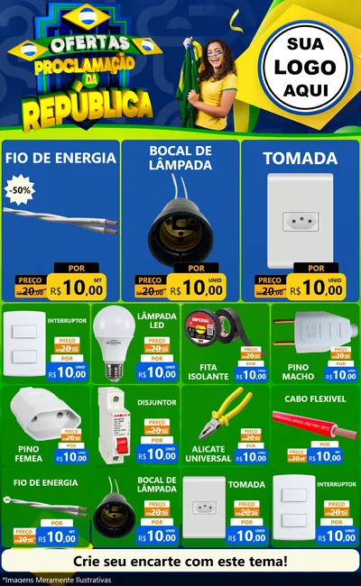 Modelo de Encarte para Encarte Grande com o tema Ofertas Proclamação da República para Materiais Elétricos