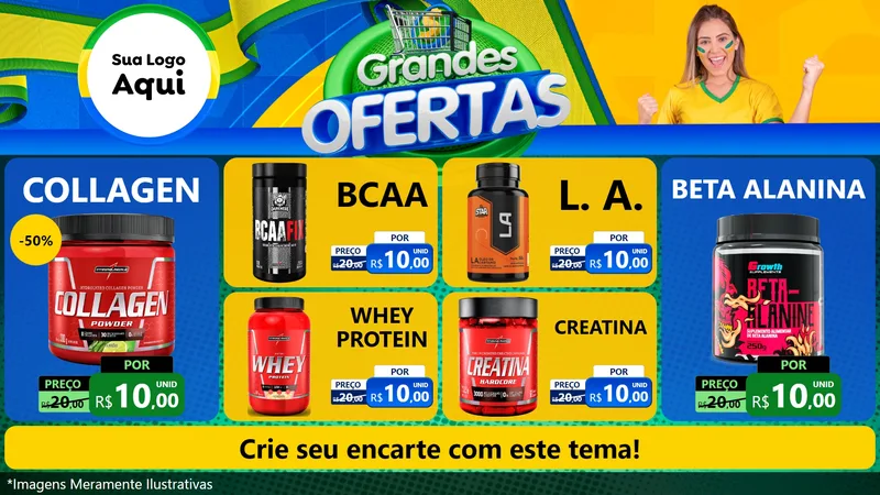 Modelo de TV para TV Horizontal com o tema Grandes Ofertas para Suplementos alimentares
