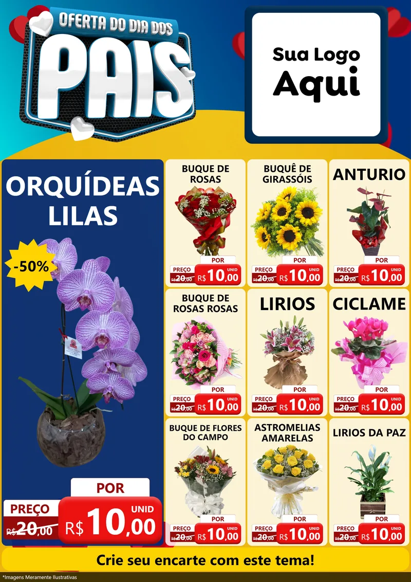 Modelo de Encarte para Encarte A4 Vertical com o tema Oferta Do Dia Dos Pais para Floricultura e jardim