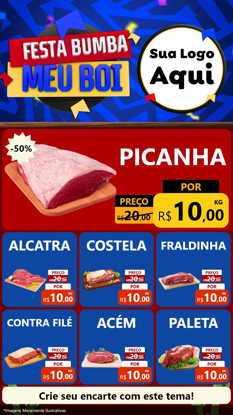 Modelo de Rede Social para Stories com o tema Festa Bumba meu Boi para Açougue