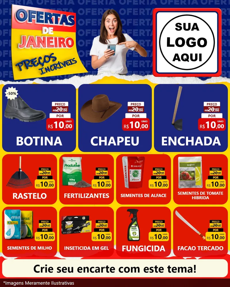 Modelo de Rede Social para Feed Instagram com o tema Ofertas de Janeiro - Preços Incríveis para Agropecuária