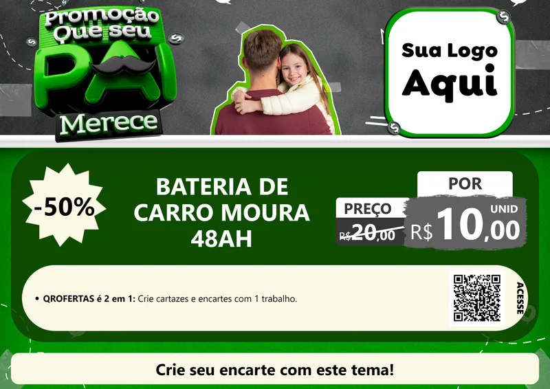 Modelo de Cartaz para Cartaz A4 Horizontal com o tema Promoção Que seu Pai Merece para Baterias Elétricas