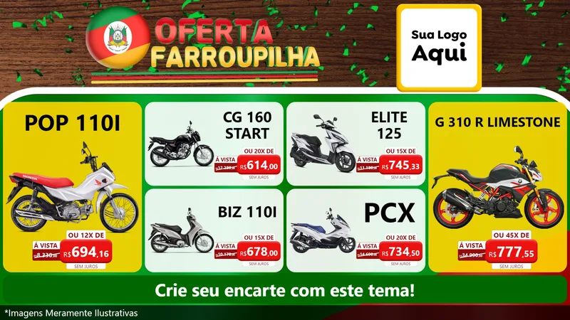 Modelo de TV para TV Horizontal com o tema Oferta Farroupilha para Concessionaria de Motos