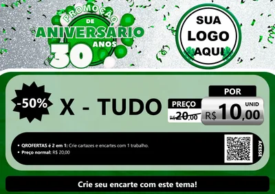 Modelo de Cartaz para Cartaz A4 Horizontal com o tema Promoção de Aniversário - 30 Anos para Hamburgueria