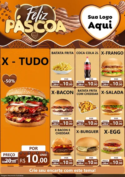 Modelo de Encarte para Encarte A4 Vertical com o tema Feliz Páscoa para Hamburgueria