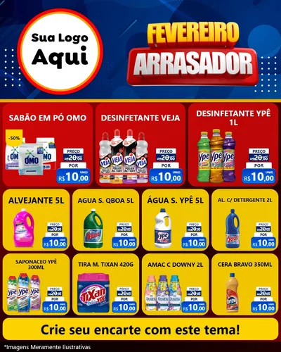 Modelo de Rede Social para Feed Instagram com o tema Fevereiro Arrasador para Produtos de Limpeza