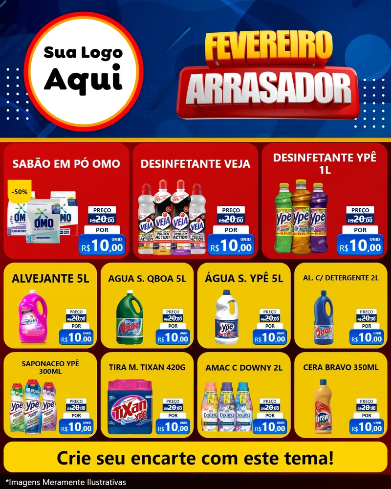 Modelo de Rede Social para Feed Instagram com o tema Fevereiro Arrasador para Produtos de Limpeza