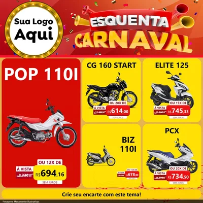 Modelo de Rede Social para Feed Facebook com o tema Esquenta Carnaval para Concessionaria de Motos