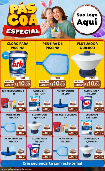 Modelo de Encarte para Encarte Grande com o tema Páscoa Especial para Produtos para Piscina