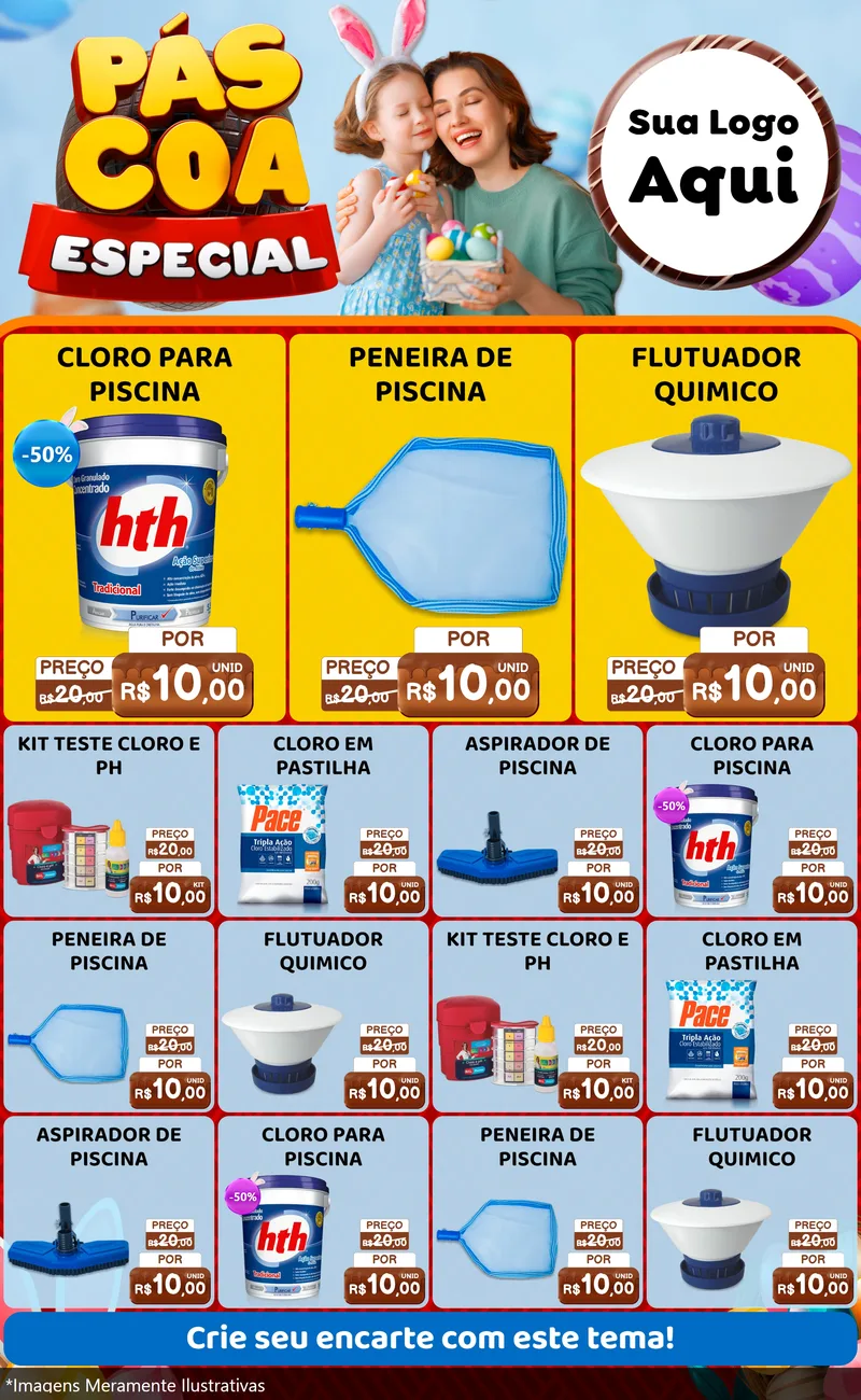 Modelo de Encarte para Encarte Grande com o tema Páscoa Especial para Produtos para Piscina