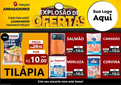 Modelo de Encarte para Encarte A4 Horizontal com o tema Explosão de Ofertas para Peixaria