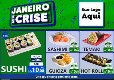 Modelo de Encarte para Encarte A4 Horizontal com o tema Janeiro Sem Crise para Comida japonesa