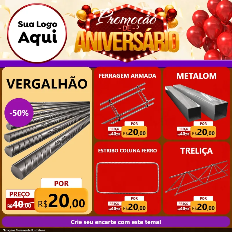 Modelo de Rede Social para Feed Facebook com o tema Promoção de Aniversário para Ferragens