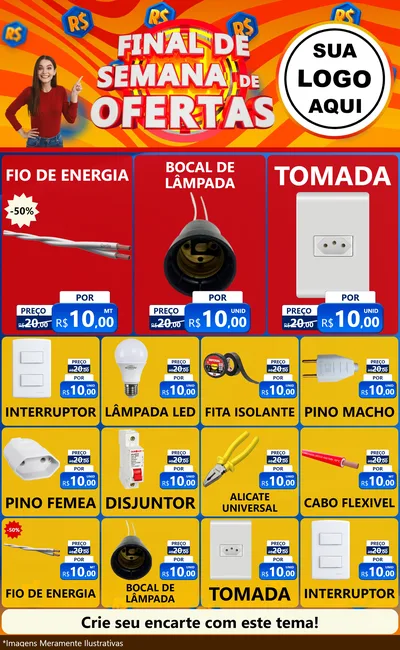 Modelo de Encarte para Encarte Grande com o tema Final de Semana de Ofertas para Materiais Elétricos