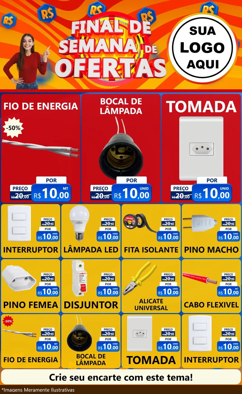 Modelo de Encarte para Encarte Grande com o tema Final de Semana de Ofertas para Materiais Elétricos