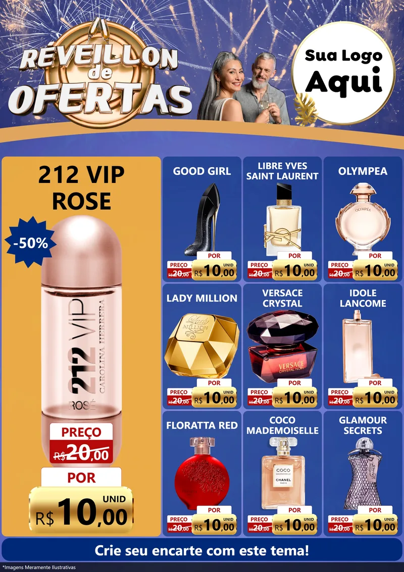 Modelo de Encarte para Encarte A4 Vertical com o tema Réveillon de Ofertas para Perfumes