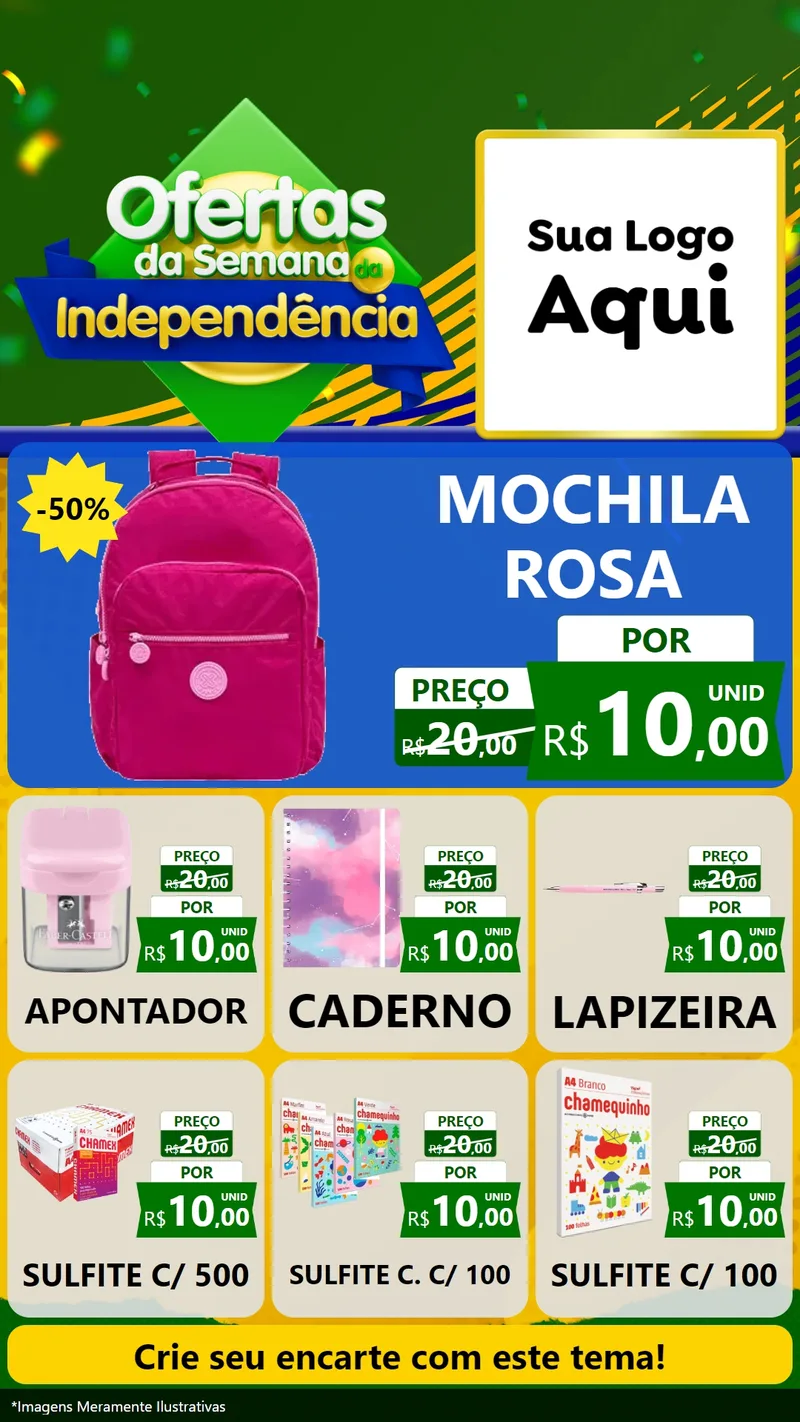 Modelo de Rede Social para Stories com o tema Ofertas da Semana da Independência para Papelaria