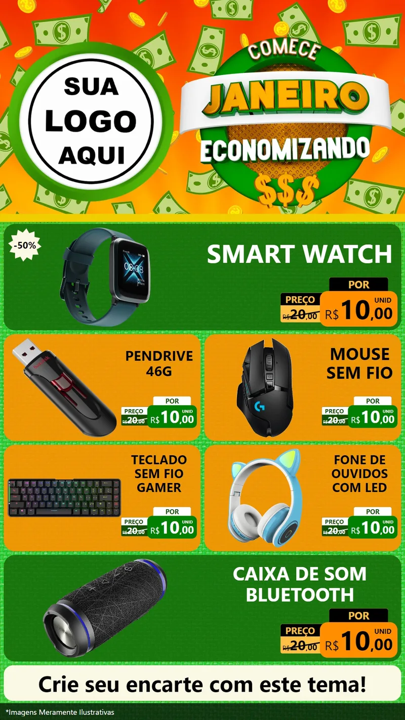 Modelo de TV para TV Vertical com o tema Comece Janeiro Economizando para Informática