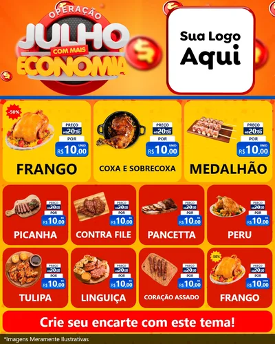 Modelo de Rede Social para Feed Instagram com o tema Operação Julho Com Mais Economia para Assados