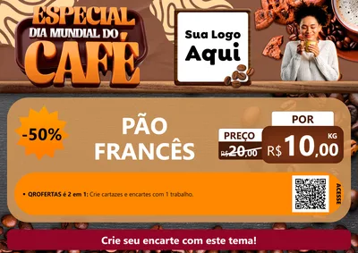 Modelo de Cartaz para Cartaz A4 Horizontal com o tema Especial Dia Mundial do Café para Padaria
