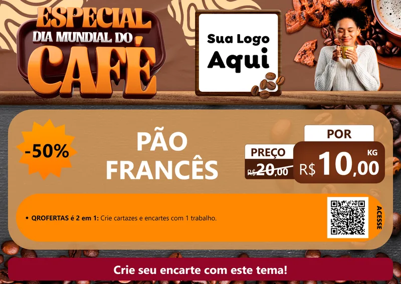 Modelo de Cartaz para Cartaz A4 Horizontal com o tema Especial Dia Mundial do Café para Padaria