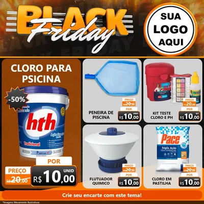 Modelo de Rede Social para Feed Facebook com o tema Black Friday para Produtos para Piscina