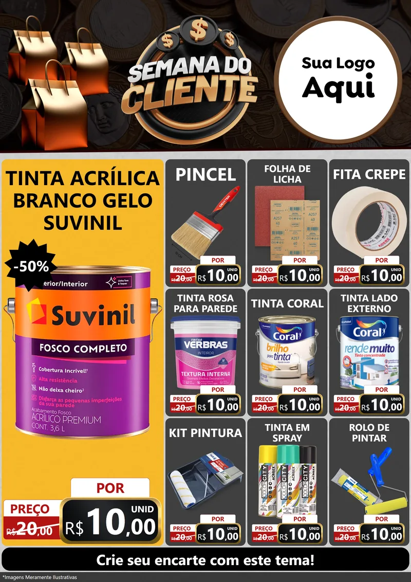 Modelo de Encarte para Encarte A4 Vertical com o tema Semana do Cliente para Tintas e Ferramentas