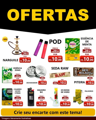 Modelo de Rede Social para Feed Instagram com o tema Ofertas Preto e Vermelho Cartaz para Tabacaria