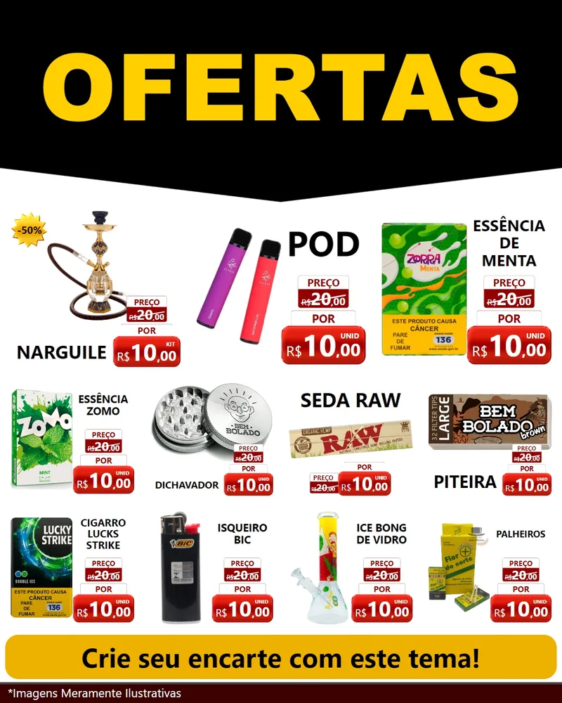 Modelo de Rede Social para Feed Instagram com o tema Ofertas Preto e Vermelho Cartaz para Tabacaria
