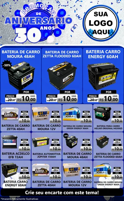 Modelo de Encarte para Encarte Grande com o tema Promoção de Aniversário - 30 Anos para Baterias Elétricas