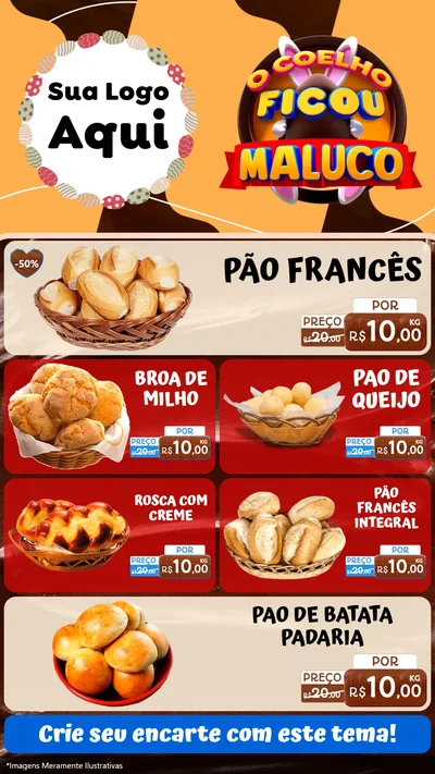 Modelo de TV para TV Vertical com o tema O Coelho Ficou Maluco - Páscoa para Padaria