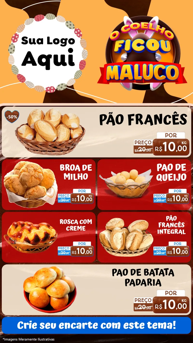 Modelo de TV para TV Vertical com o tema O Coelho Ficou Maluco - Páscoa para Padaria