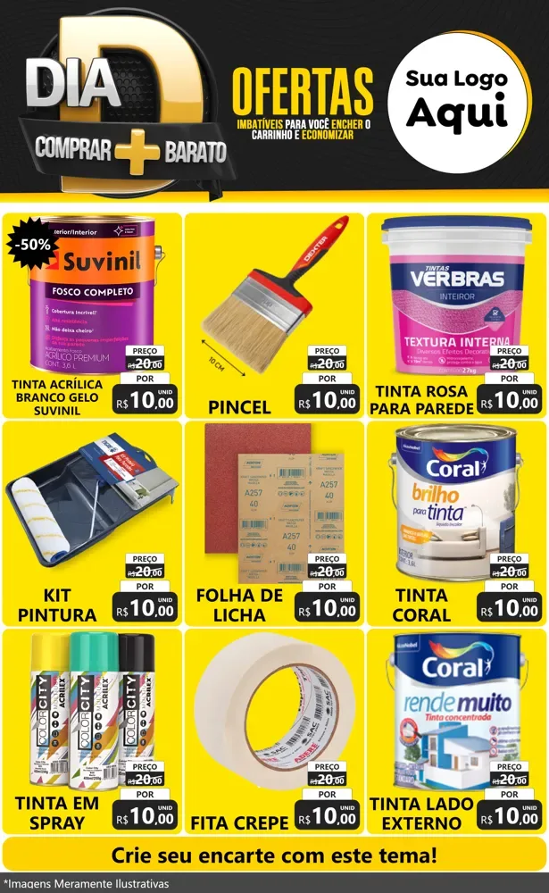 Modelo de Encarte para Encarte Grande com o tema Dia D Mais Economia para Tintas e Ferramentas