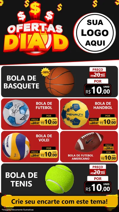 Modelo de TV para TV Vertical com o tema Ofertas Dia D para Artigos Esportivos