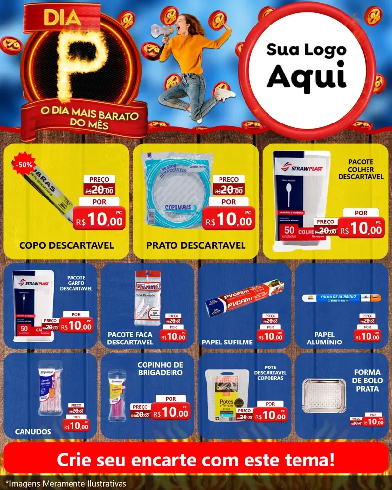 Modelo de Rede Social para Feed Instagram com o tema Dia P - O Dia Mais Barato Do Mês para Embalagens